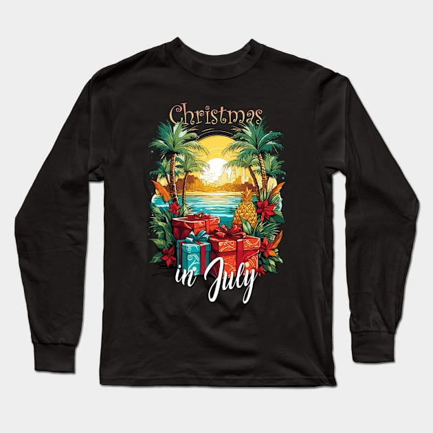 Beachy Boxes | 'Christmas in July' Present Party T-Shirt Long Sleeve T-Shirt by Indigo Lake